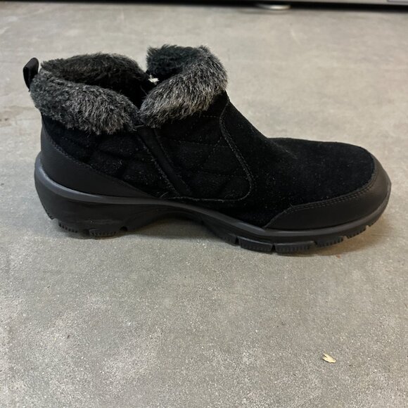 Skechers Relaxed Fit Easy Going Black Suede Booties Faux Fur Trim Women's Sz 10 - Picture 3 of 11